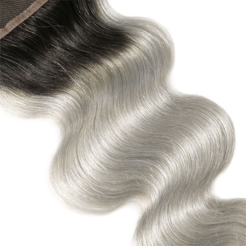 4X4 1B/Green Grey Color Virgin Hair Body Wave Lace Closure - 图片 3